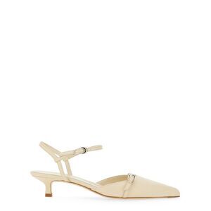 AEYDE Women's Kitten Heel Slingbacks with Ankle Strap Women WHITE Pumps